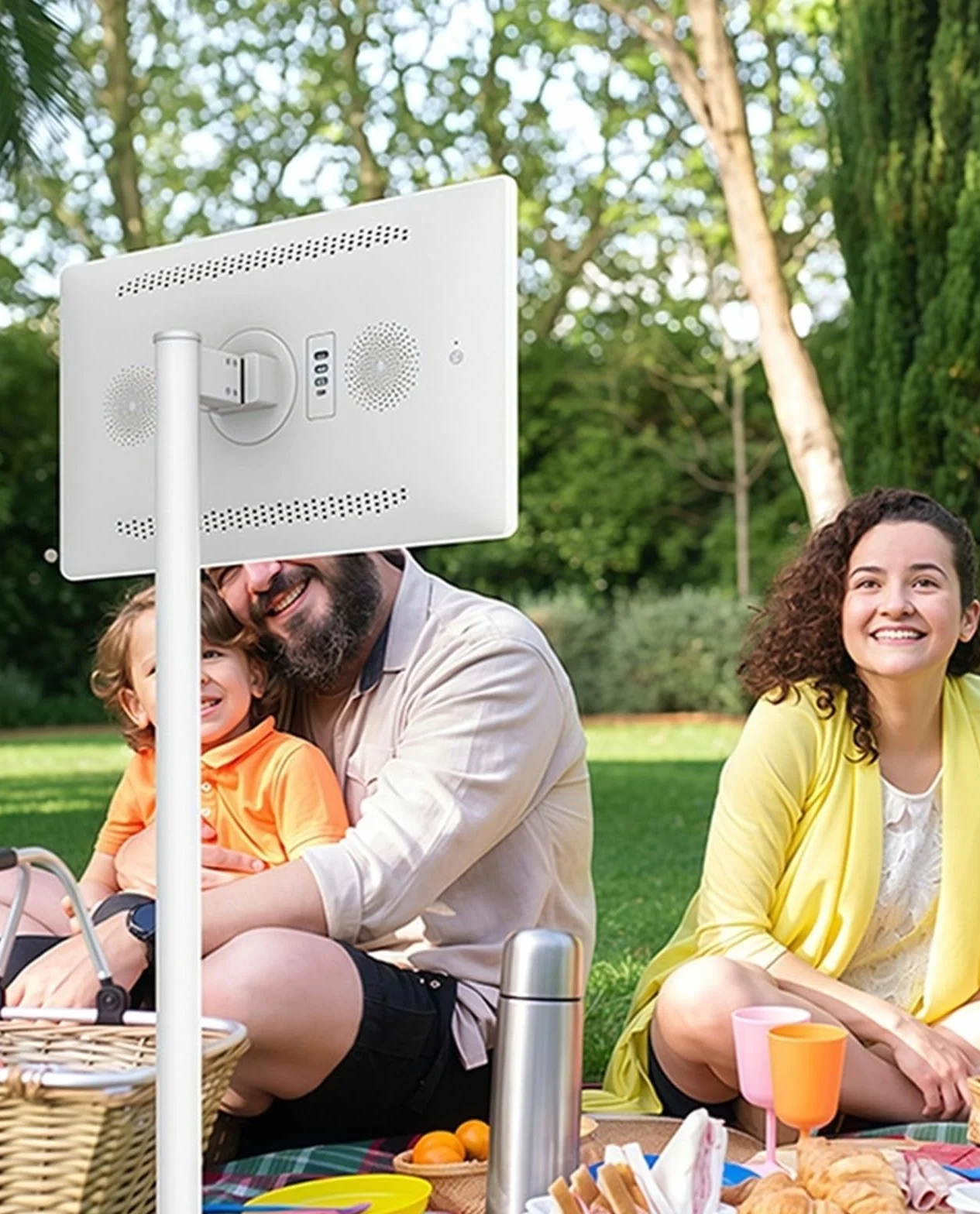 Mobilny telewizor na kółkach z obrotowym ekranem dotykowym Kamera o mocy 1300 W Pełny obrót Wbudowany akumulator Przenośny wyświetlacz(4+64G)
