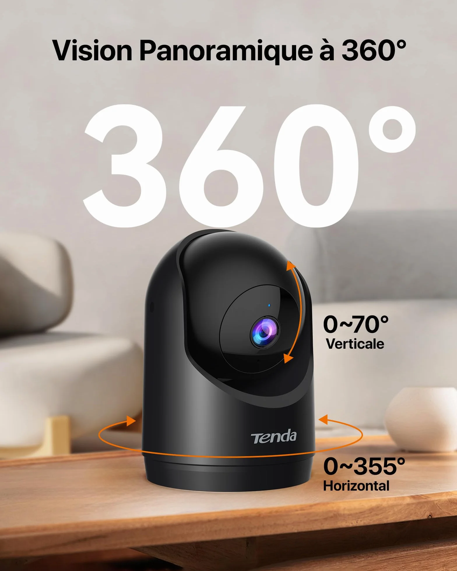 Tenda Wewnętrzna kamera monitoringowa 2K CP3 V3.0, 360 stopni Wi-Fi z 2-drożnym dźwiękiem, FHD 3 MP, widoczność w nocy, wykrywanie ruchu, alarm i wiadomości push, dla niemowląt i zwierząt domowych