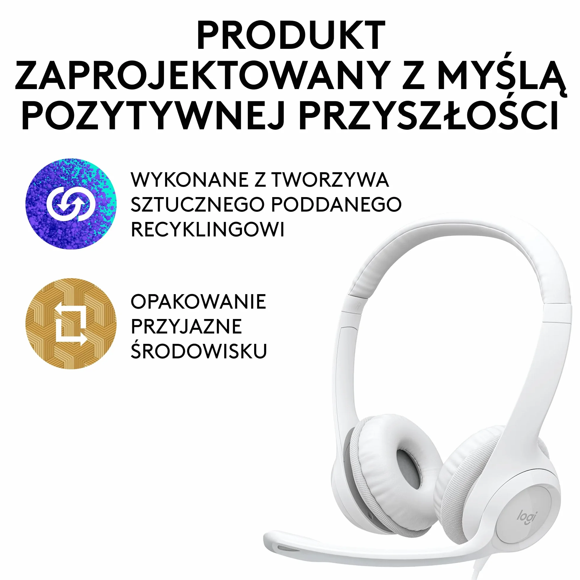 Logitech H390 Przewodowy Zestaw Słuchawkowy do PC/Laptopa, Słuchawki Stereo z Mikrofonem z Redukcją Szumów, USB-A, Pilotem na Kablu, działa na Chromebooku - Biały