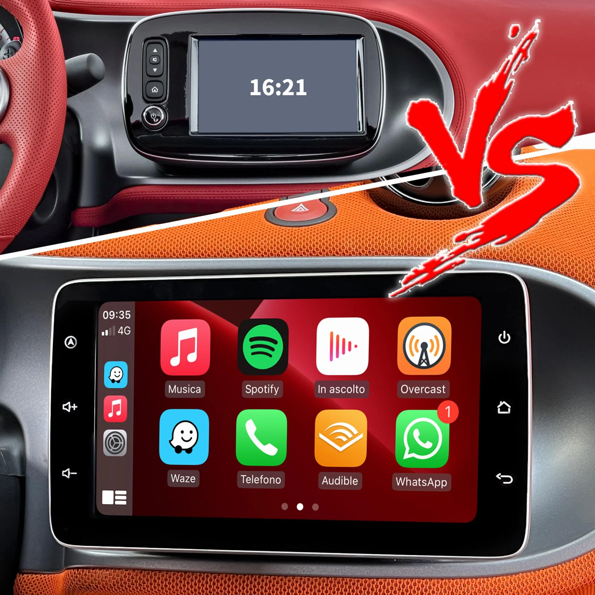 Aktualizacja ekranu Android 20.3 cm do Mercedes Smart Fortwo W453 (2015-2019), bezprzewodowa CarPlay Android Auto, lustrzane odbicie ekranu, podzielony ekran, Wi-Fi, muzyka, nawigacja GPS, mapy