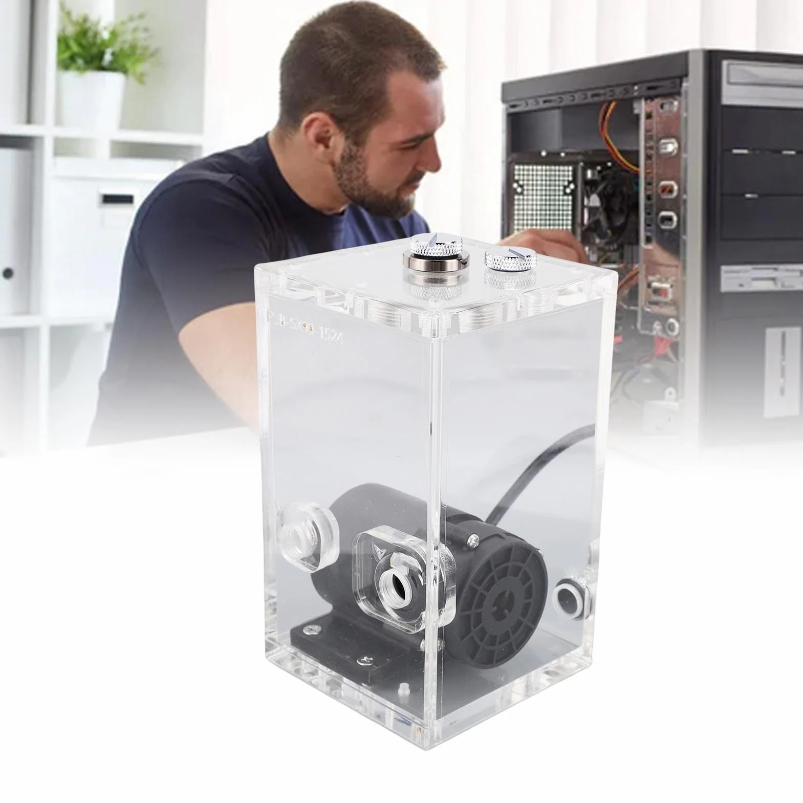 FILFEEL Zestaw Bezszczotkowej Pompy Chłodzącej do Komputera PC – Zbiornik Akrylowy 850 Ml z głowicą 14 L/min i 7 M, Gwintowane Złącze G1/4, Bezszczotkowa Pompa 16,2 W do Niestandardowych Pętli