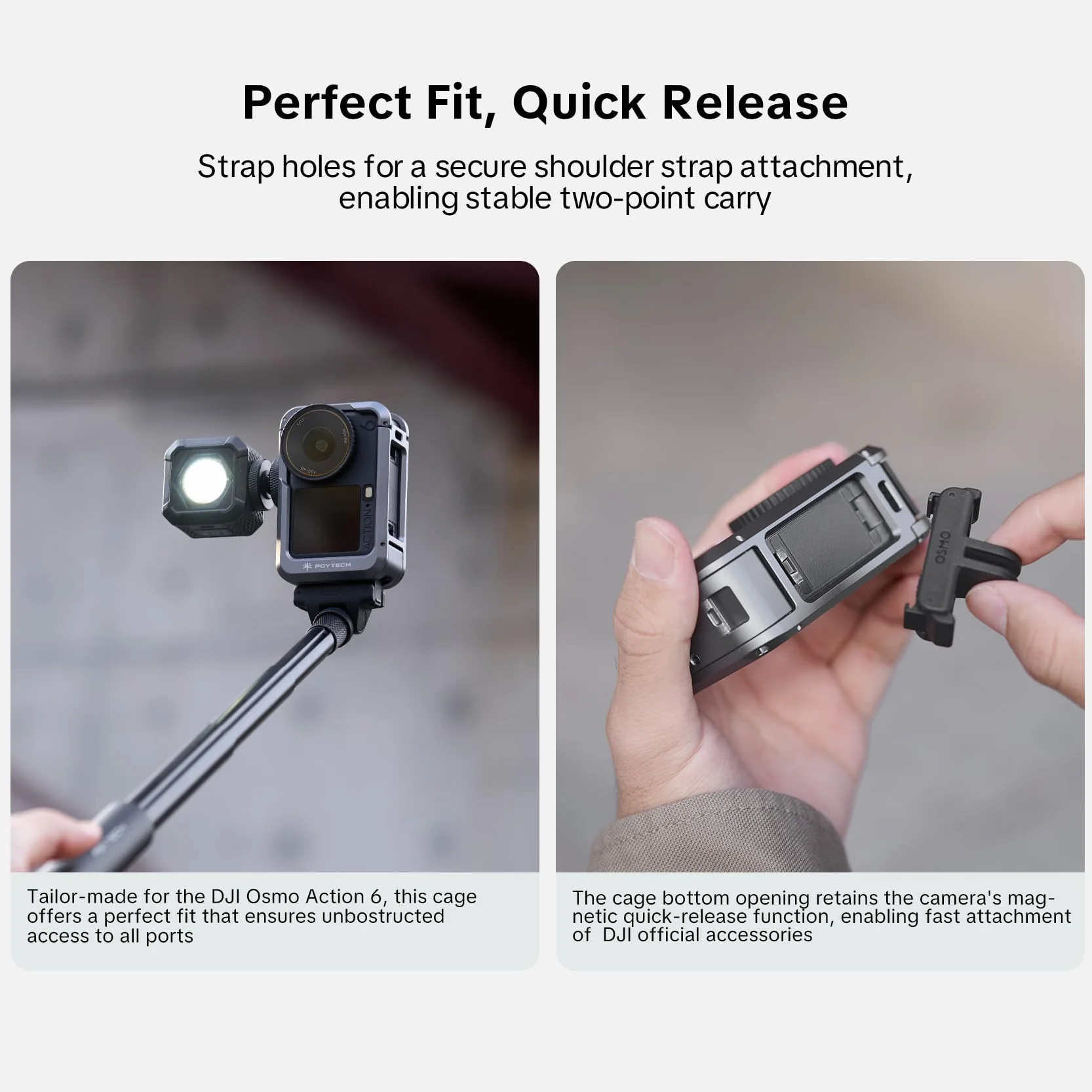 PGYTECH StreetPro Zestaw Uchwyt do Dji Osmo Action 6, Klatka Rig | Ergonomiczny Uchwyt, Mocowanie Zimna Stopka, Szybki Montaż, Stabilny Zestaw Vlogging, Lekkie Aluminium