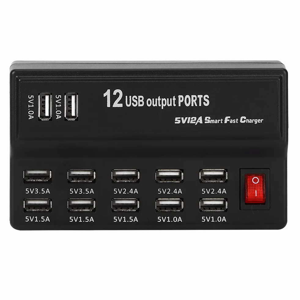 12-portowa Ładowarka USB z Inteligentnym Szybkim Ładowaniem dla Wielu Urządzeń, Ładowarka Do Telefonu Komórkowego, Tabletu, Laptopa, Wentylatora - Idealna Do Domu, Biura i Podróży