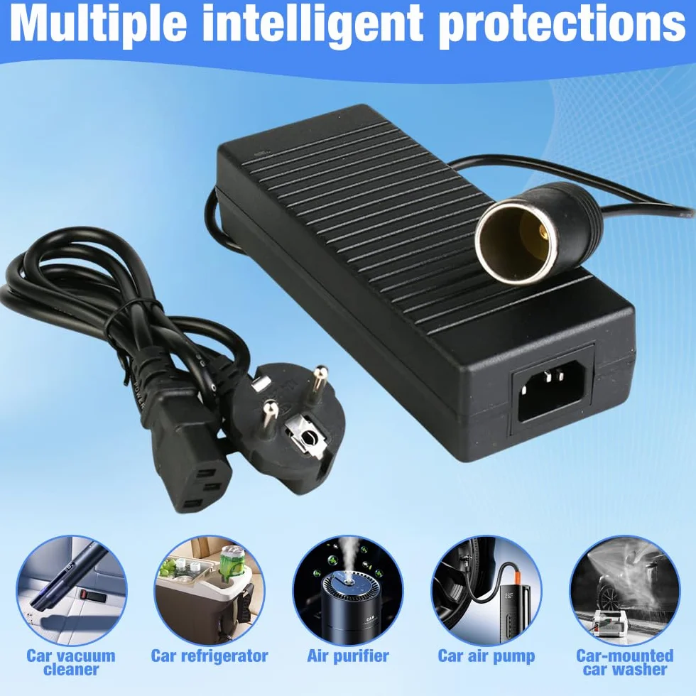 Przetwornica napięcia 220 V na 12 V, adapter sieciowy 12 V 15 A, adapter do gniazda zapalniczki samochodowej, nadaje się do sprężarek powietrza, przenośnych lodówek, wentylatorów samochodowych