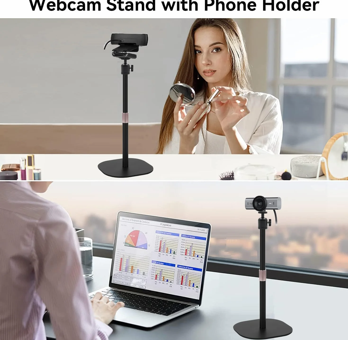 Solidny stojak na kamerę internetową, statyw do kamer stołowych kompatybilny z kamerami Logitech MX Brio 4K, Brio 4K, Brio 500