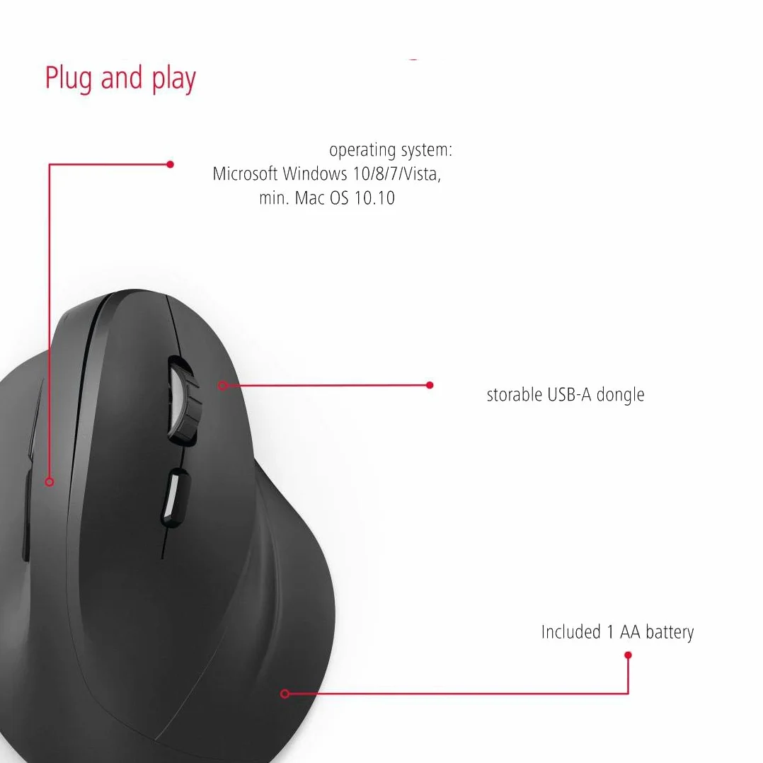 Hama Bezprzewodowa mysz ergonomiczna 6 przycisków 3600 DPI czarny