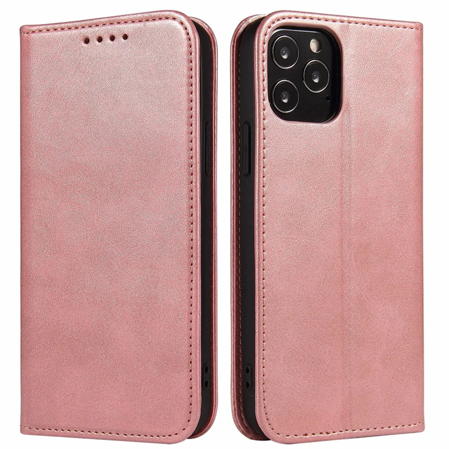 LTL Etui na telefon do iPhone 13 Mini/13/13 Pro/13 Pro Max, ręcznie robione skórzane etui z klapką z przegródkami na karty, etui na telefon, magnetyczne zamknięcie, różowe, 13pro max 6,7 cala