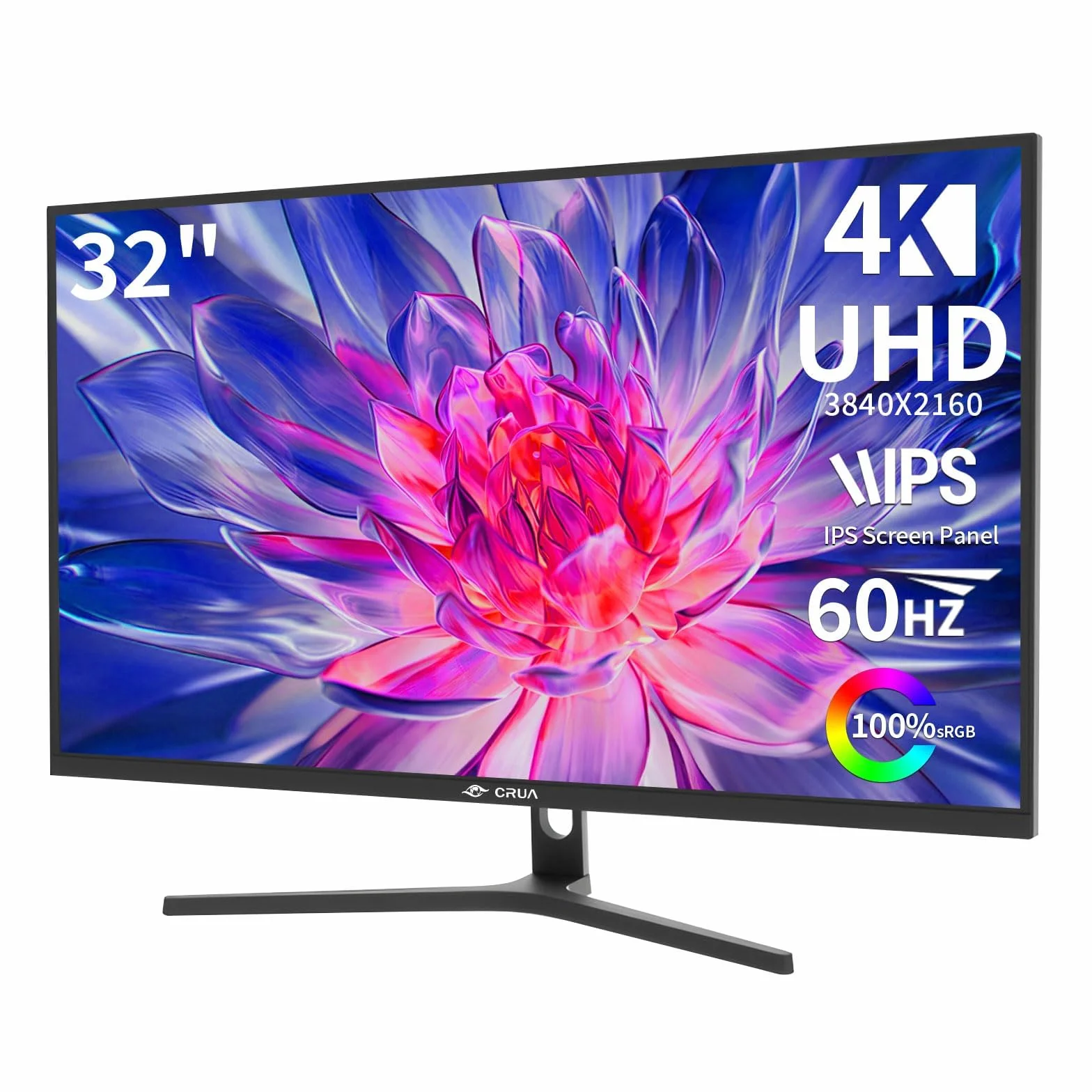 CRUA 32-calowy ekran PC Gamer 4K, monitor gier UHD (3840 x 2160) ekran PC - VA 1ms GtG 60 HzHZ, wyświetlacz HDRTM 400, 98% DCI-P3, AMD FreeSync, nachylenie, regulacja wysokości, tryb portretowy