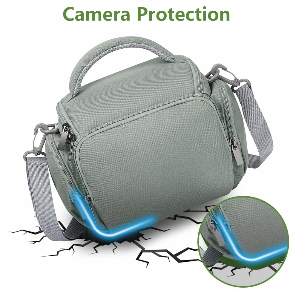 Ainiv Torba na Aparat Cyfrowy, Wodoodporne, Odporne na Wstrząsy Etui na Aparat Refleksyjny, Regulowany Pasek, Przenośna Pojedyncza Torba na Ramię Kompatybilna z Canon, Sony, Nikon, Szary, Swobodny