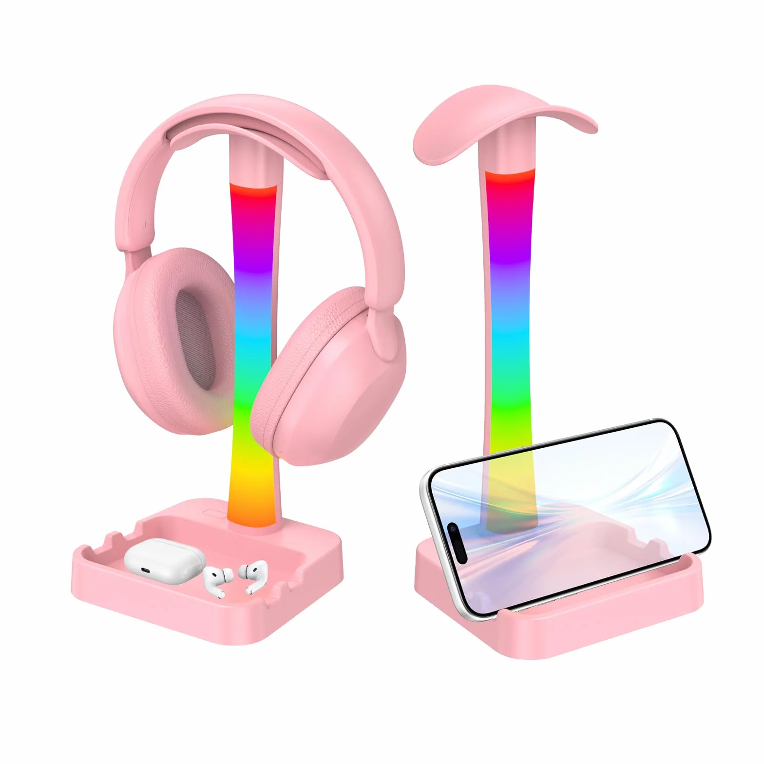 Stojak na słuchawki z ładowarką, stojak na słuchawki gamingowe z trybem światła RGB, do stojaka Airpod Max, lampy biurkowej, uchwytu na tablet, organizer na biurko, prezenty dla graczy i