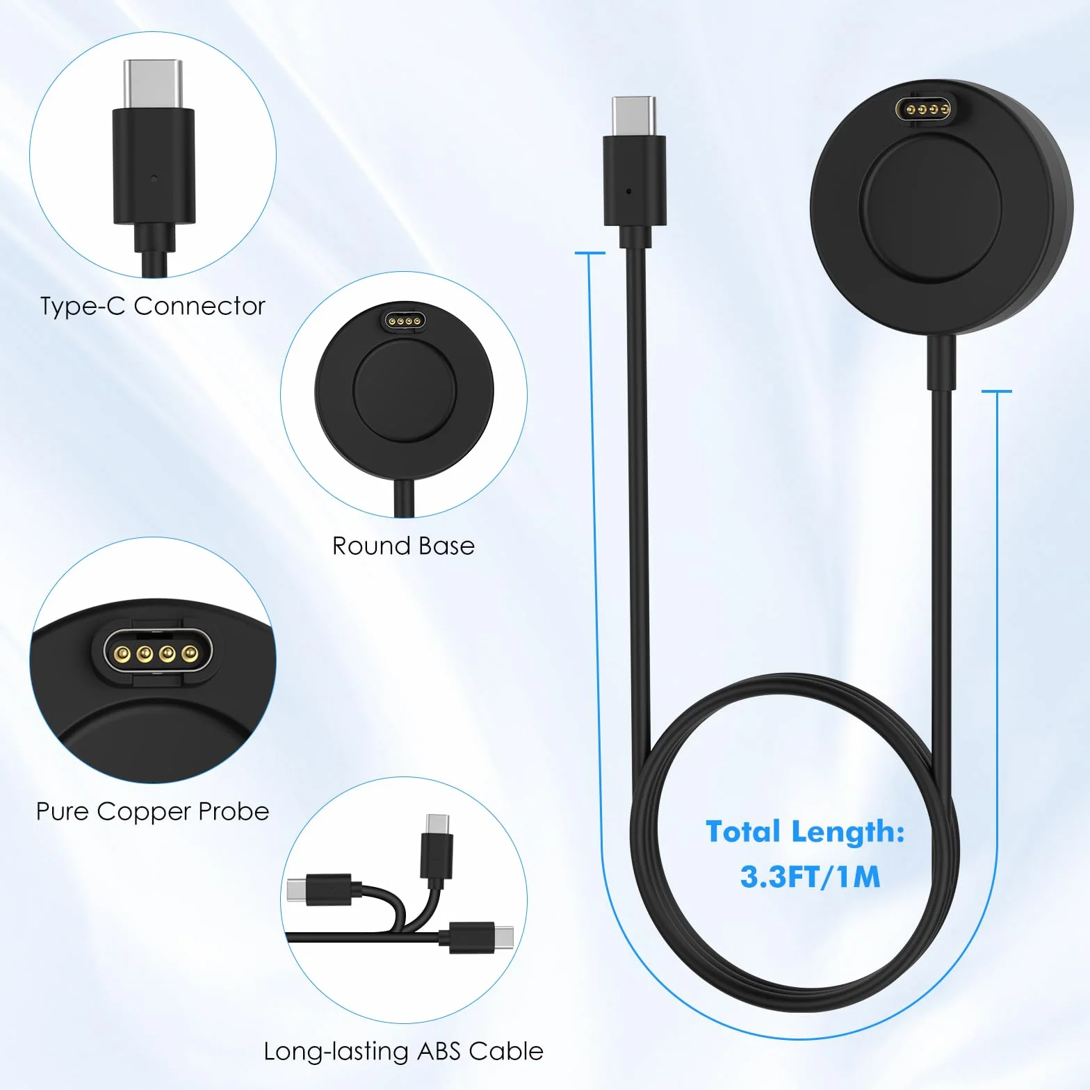 for Garmin Watch Charger Compatible with Garmin Vivoactive 6/5, Fenix 8/7/6/5, Forerunner 970/570/265, Instinct, Venu 4/3s, Charger Cable with 3.3 ft/1 m USB-C Charging Cable, Black
