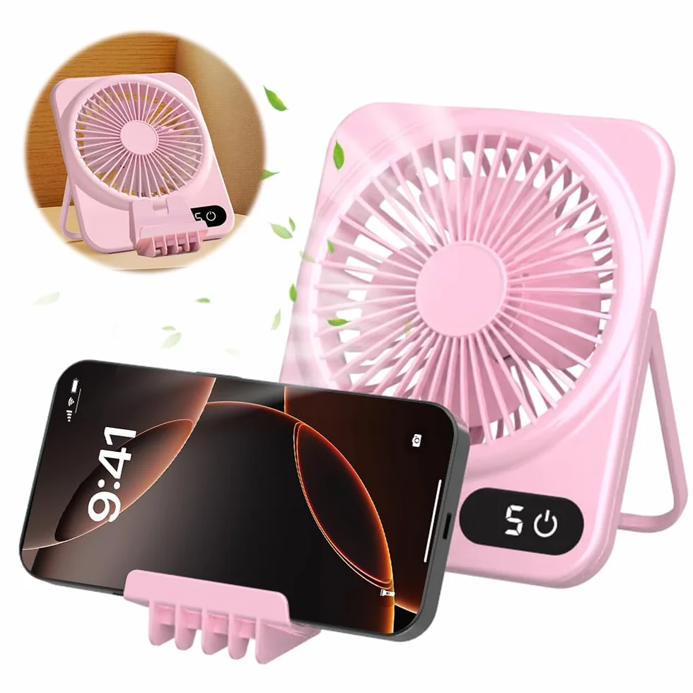 Wentylator stołowy, mały akumulator, przenośny mini wentylator z uchwytem na telefon, wentylator kieszonkowy z wyświetlaczem LED, regulowany 180°, 5 prędkości, do podróży, na świeżym powietrzu, na