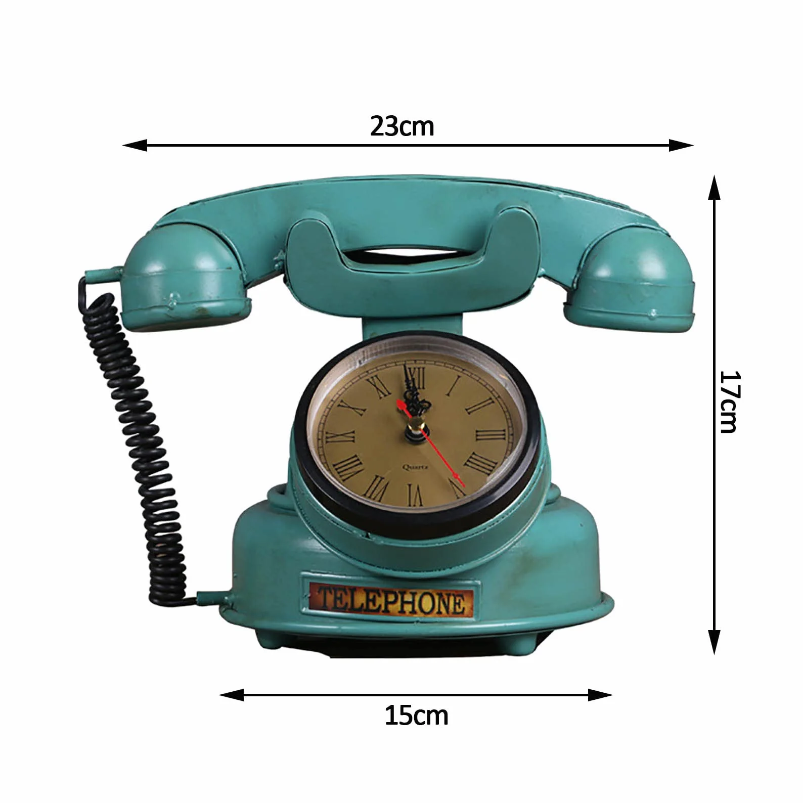 Telefon dekoracyjny w stylu retro, antyczny telefon stacjonarny z przyciskiem, wykończenie w kolorze zielonym z metalu