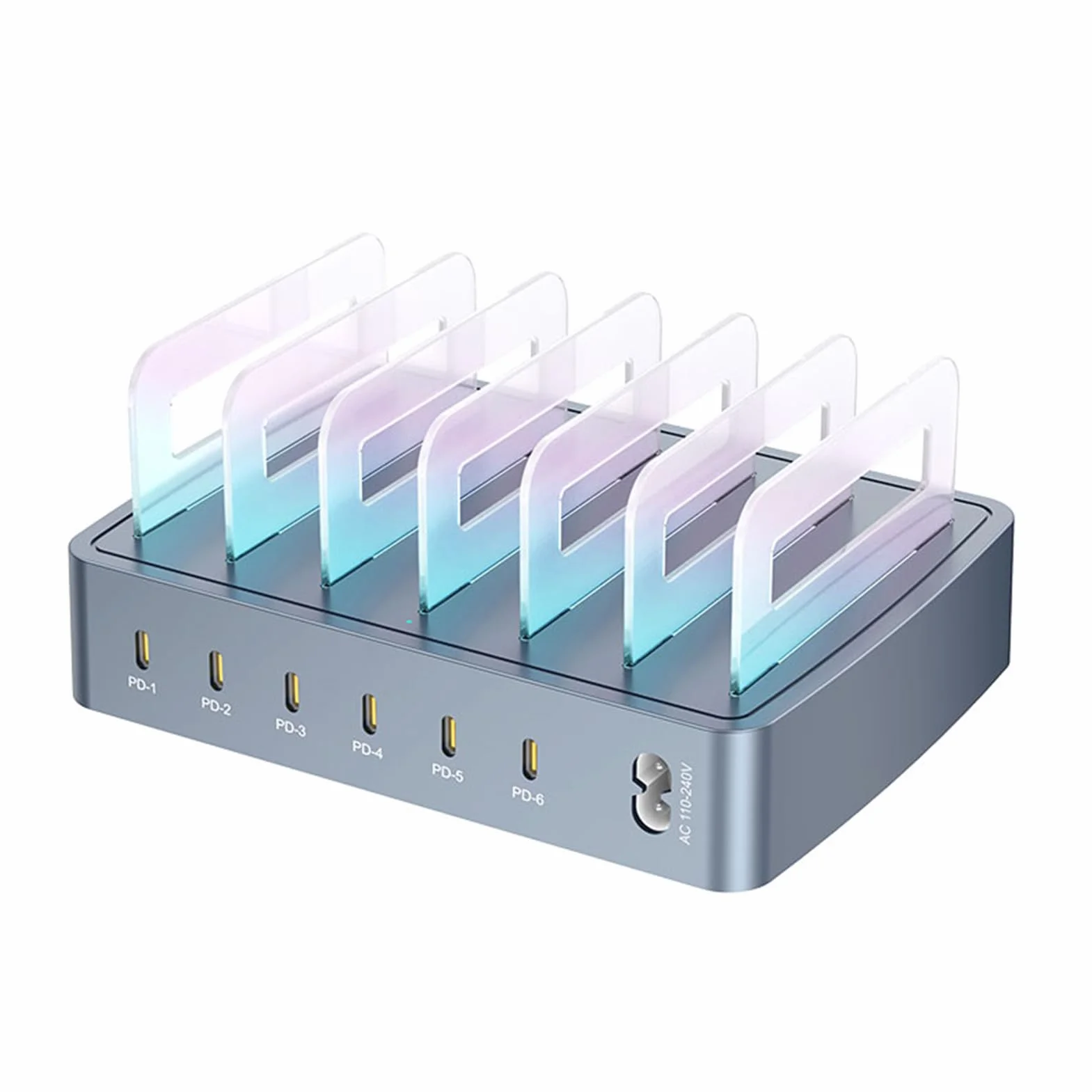 Jiawu Stacja Szybkiego ładowania 120 W z Gniazdem na kartę do Telefonów/tabletów/laptopów, Wieloportowa ładowarka Podróżna, Lampa Oddechowa RGB (wtyczka UE)