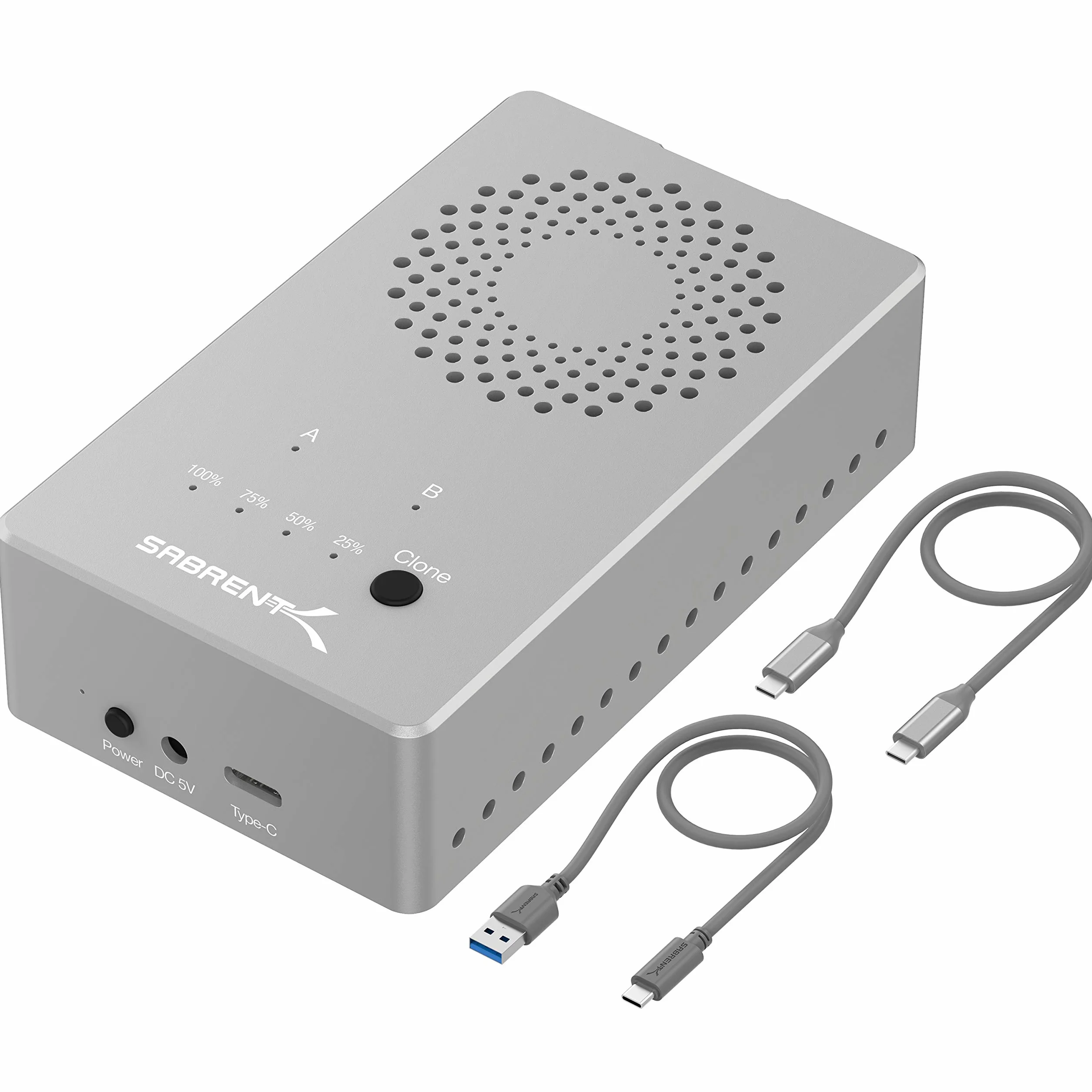 SABRENT Stacja dokująca M.2 SSD, podwójny klon NVMe, obudowa z funkcją powielacza USB C 3.2 PCIe, zewnętrzna aluminiowa obudowa do dwóch M2 NVMe z zasilaczem, bez narzędzi (EC-SSD2)