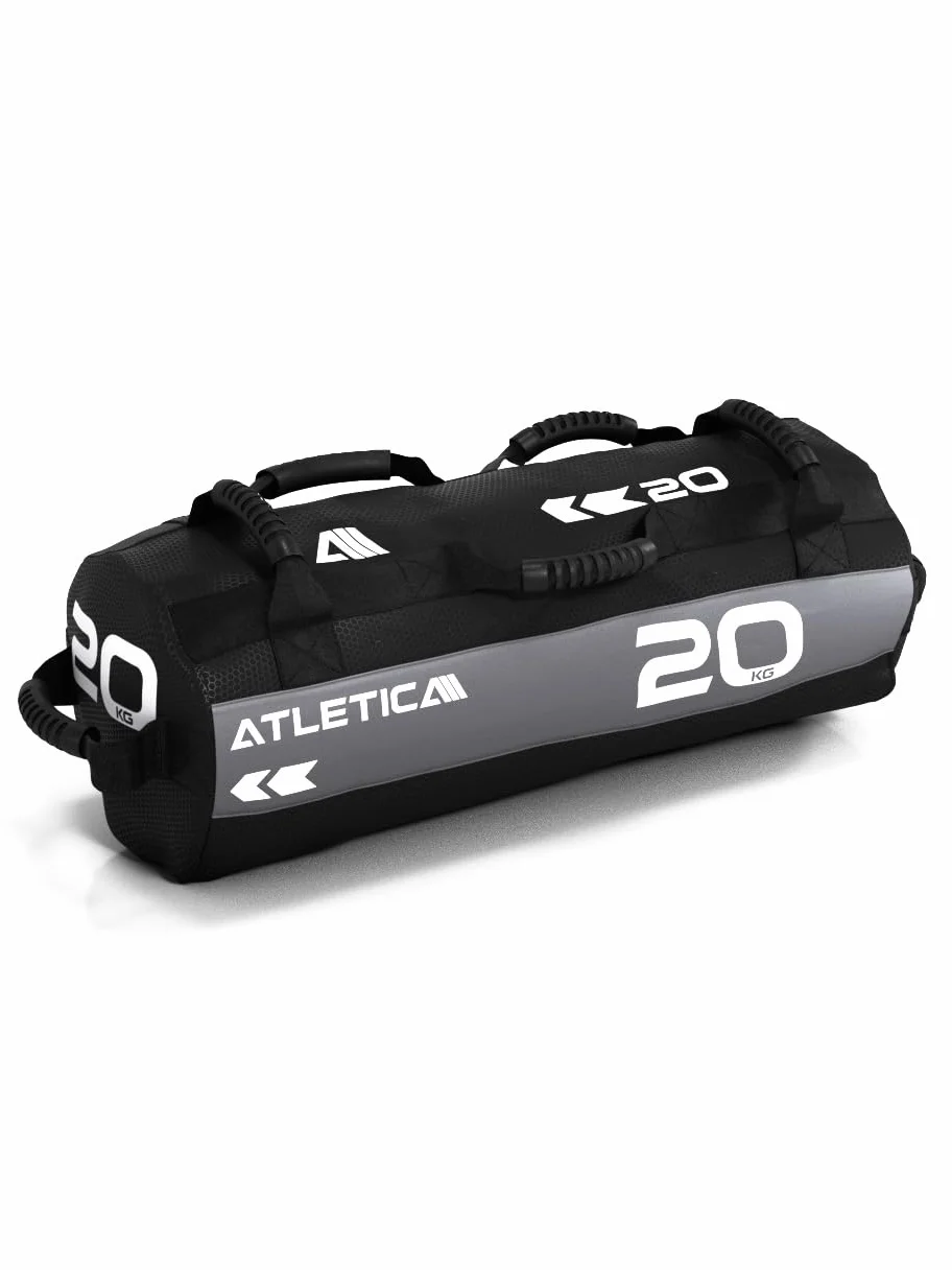 Atletica Worek na piasek 20 kg, worek do treningu funkcjonalnego całego ciała, wytrzymały nylon Cordura, 7 uchwytów