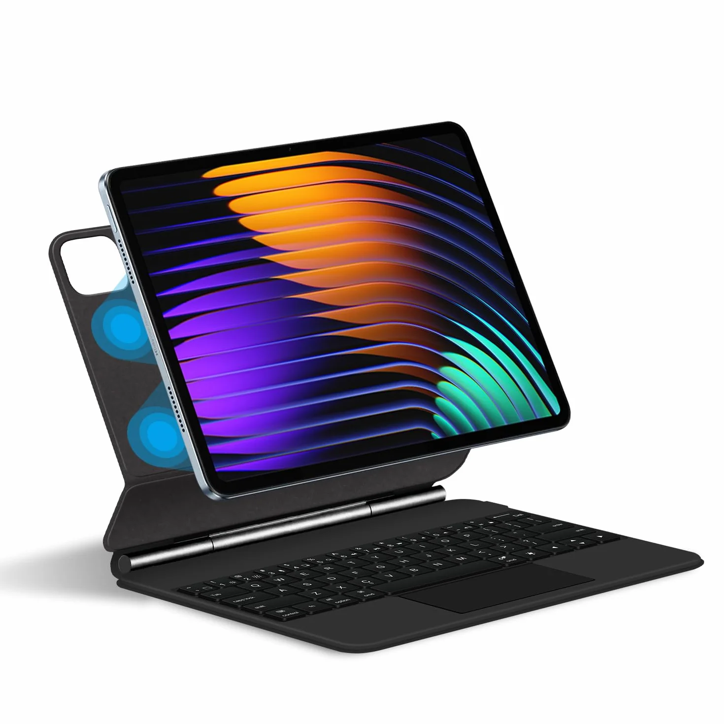 Etui z klawiaturą do Xiaomi Pad 6S Pro 12,4 cala 2024, Magnetyczna Pływająca Podstawka Wspornikowa, Ultracienkie Etui Ochronne z Podświetlaną Klawiaturą, Wielodotykowy Panel Dotykowy,Black