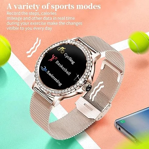 Inteligentny Zegarek NX19 dla Kobiet, Ekran Dotykowy 1,3 Cala, Wodoodporny, Monitor Fitness z Pomiarem Tętna