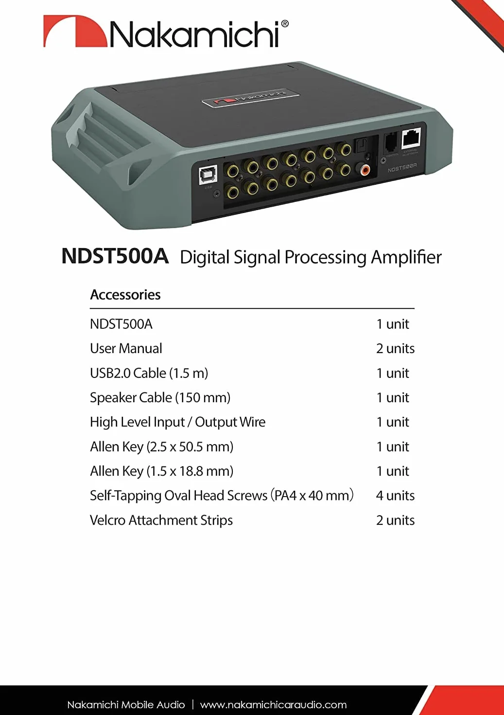 Nakamichi NDST500A samochodowe stereo cyfrowe przetwarzanie sygnału moc wzmacniacz samochodowy DSP 6 kanałów wysoki 12 kanałów wejście niski poziom zewnętrzny optyczny koncentryczny Bluetooth