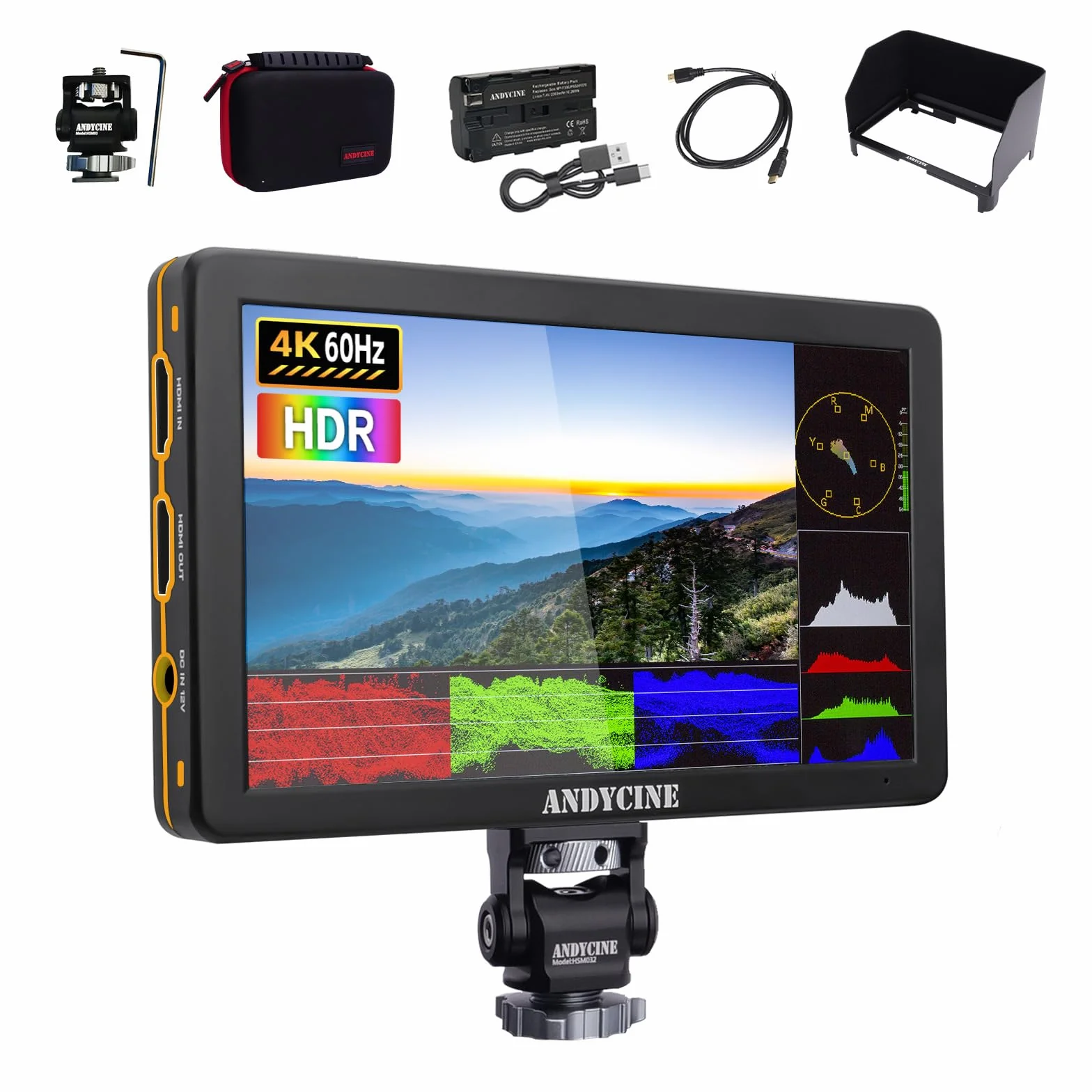 ANDYCINE T6 monitor kamery 6", 4K 60 Hz HDMI, aluminiowa obudowa HDR 1920 x 1080 IPS z akumulatorem 2200 mAh i torbą do przenoszenia, Wave Form 3D LUT, Video Peaking, asystent ostrości do nagrywania