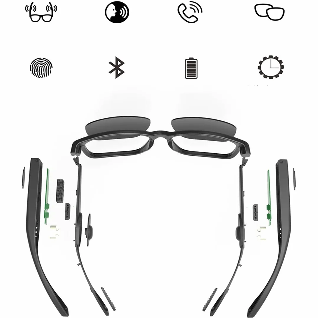Okulary przeciwsłoneczne przewodzące kości z słuchawkami dousznych, inteligentne okulary podwójne parowanie bluetooth, dla kobiet i mężczyzn (anty Blue Ray),Black