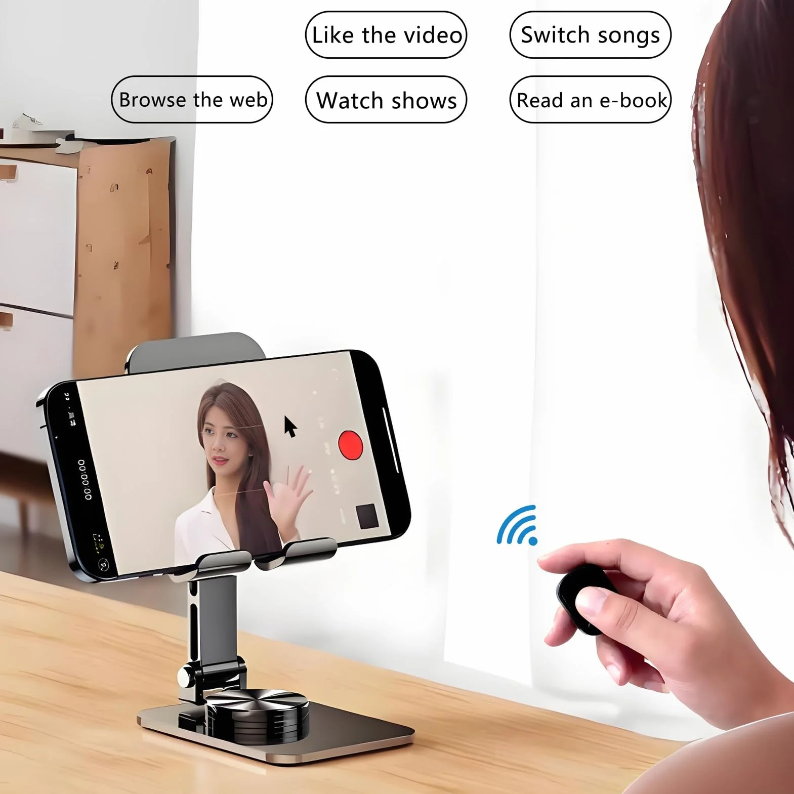 ASHATA Pierścień Przewijania, Mysz Air Finger Ring z Touchpadem, moduł Przełączania Stron Bluetooth dla Aplikacji na Telefon Komórkowy i Tablety, do zdjęć z Aparatu, Nagrywania Wideo