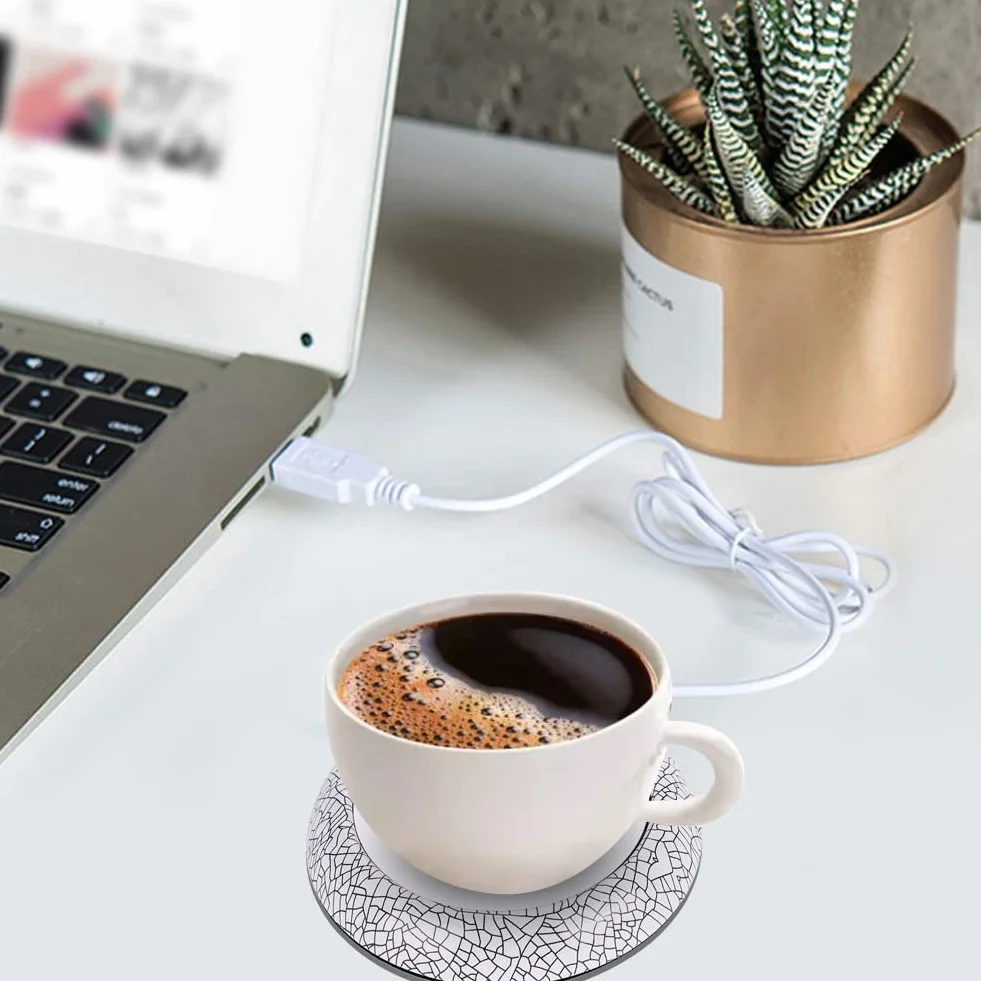Podgrzewacz do filiżanek kawy, ładowarka USB do kuchni [wzór białej porcelany, 12]