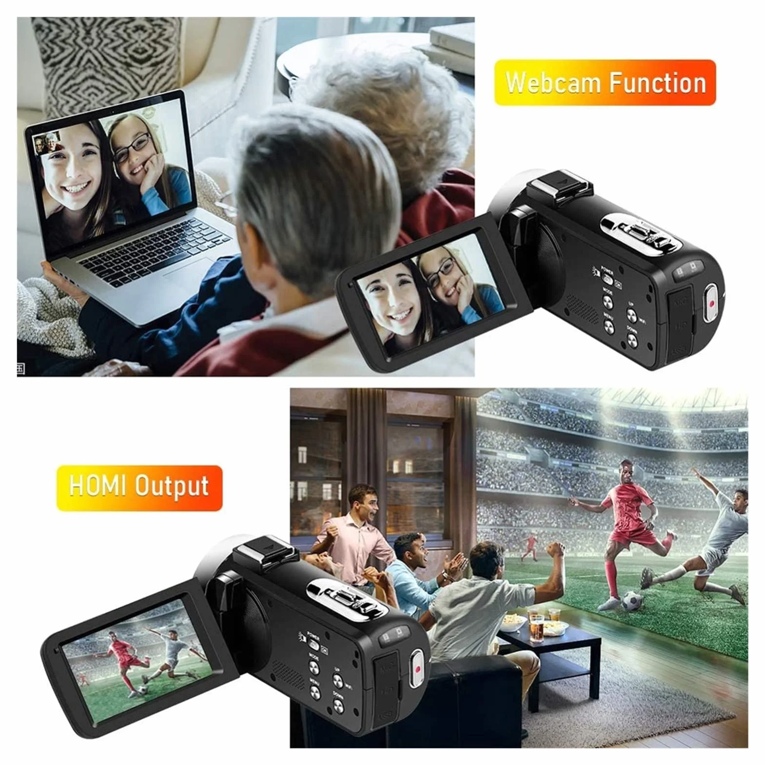 Kamera Wideo, Kamera kamery wideo 4K 5 6mp. WIFI Night Vision Beauty Light Touch Ekran Digital Vlogging Camera(16GB SD Card,K1 Gray)