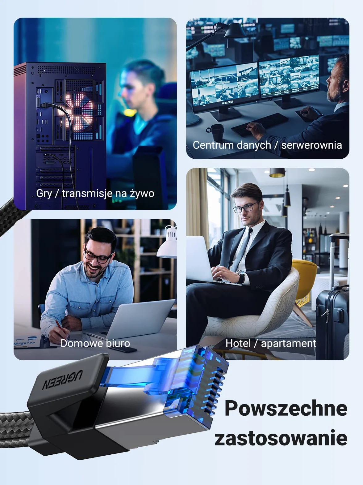 UGREEN Kabel Ethernet Cat8 Płaski Pleciony 40Gbps 2000Mhz Kompatybilny Z Ps5, Ps4, Sky Box, Smart Tv, Switch, Routerem Itp. (0,5M)