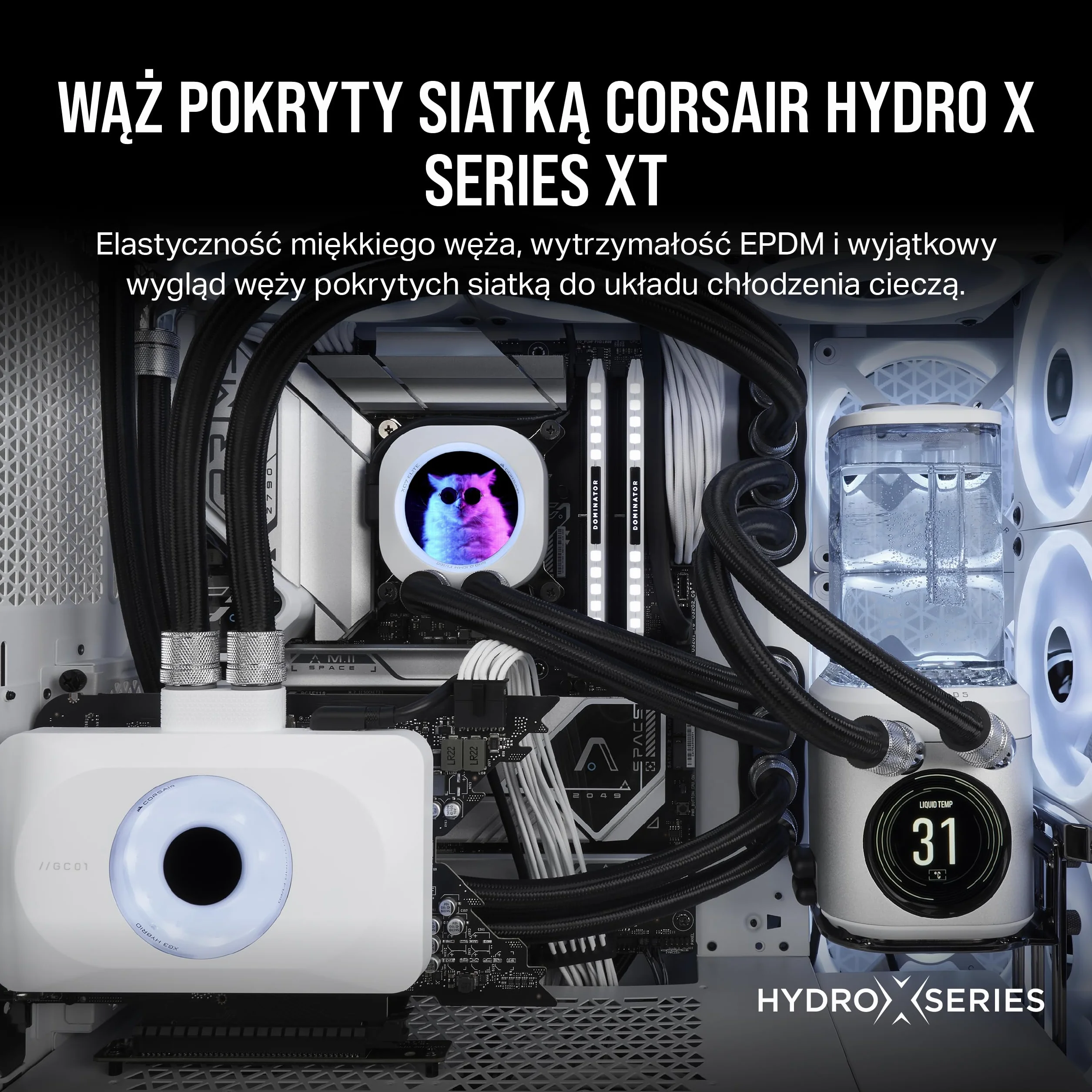 CORSAIR Hydro X Series XT Softline Wąż pokryty siatką - Łatwe przycinanie - Trwała guma EPDM - Czarny