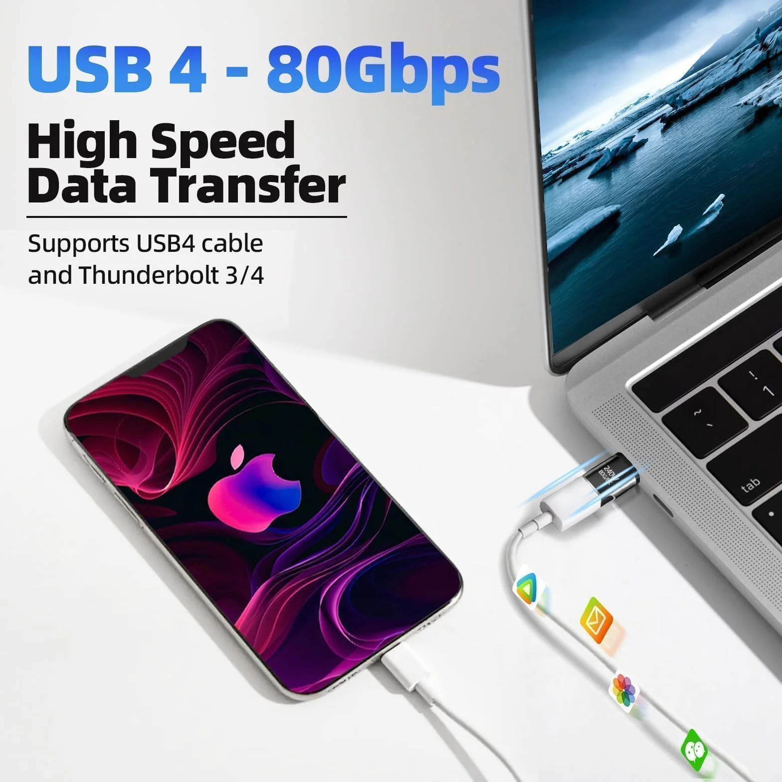 Adapter magnetyczny USB C - 2 sztuki 240 W Typ C Magnetyczne złącze 24-pinowy z prędkością transferu 80 gb/s nadaje się do laptopa, tabletu, telefonu komórkowego - kolor czarny