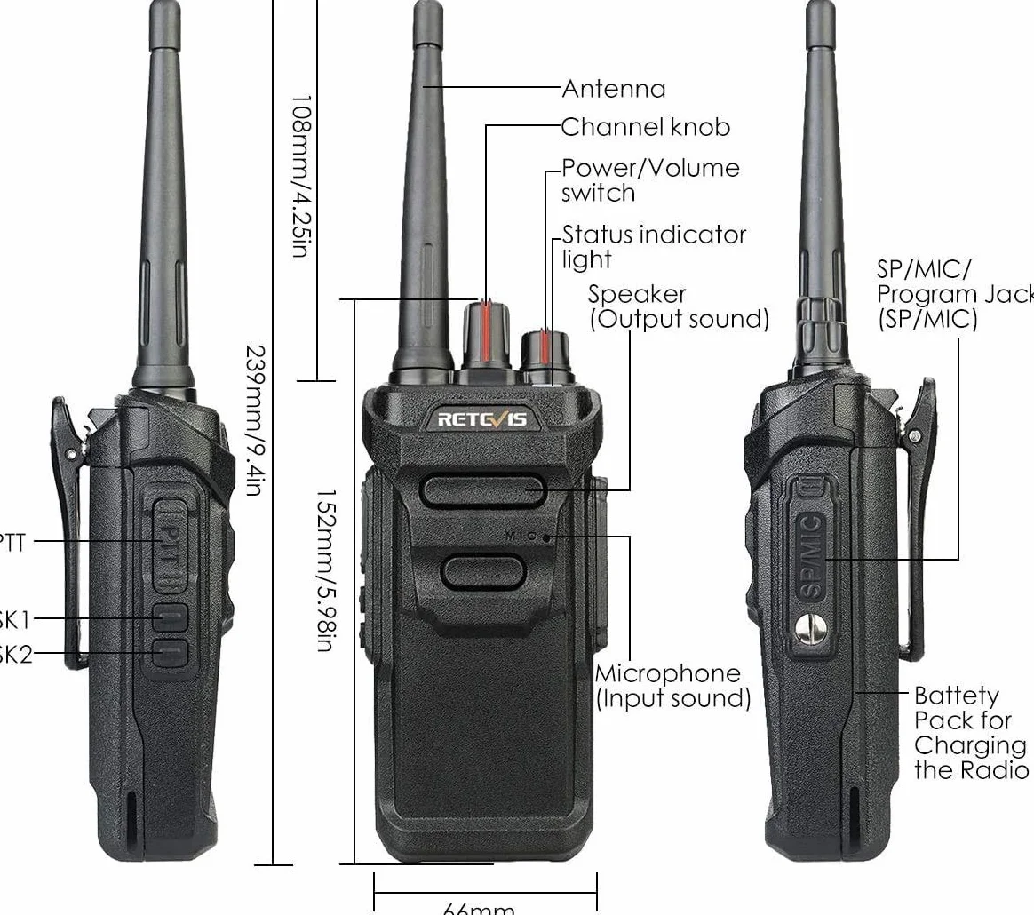 Retevis RT648 Walkie Talkie, Wodoodporność IP67, Bez Licencji PMR446, Walkie Talkie z Sześciokierunkową Ładowarką, Skanowanie VOX, Krótkofalówka Dalekiego Zasięgu (6 Szt, Czarna)