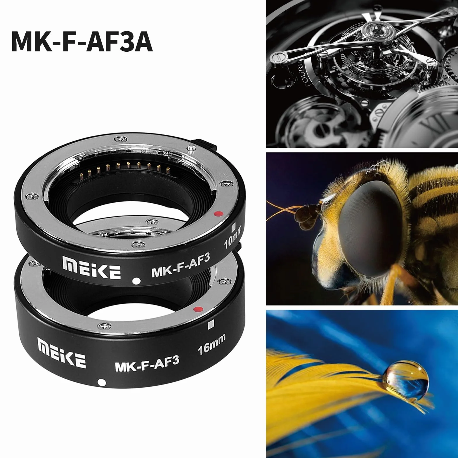Meike MK-F-AF3 metalowa rura przedłużająca autofokus do aparatu Fujifilm bezlusterkowe X-T1, X-T2, X-T3, X-T10, X-T20, X-T30, X-Pro1, X-Pro2, X-A1, X-E1, X-E2, X-E3 (10 mm + 16 mm)