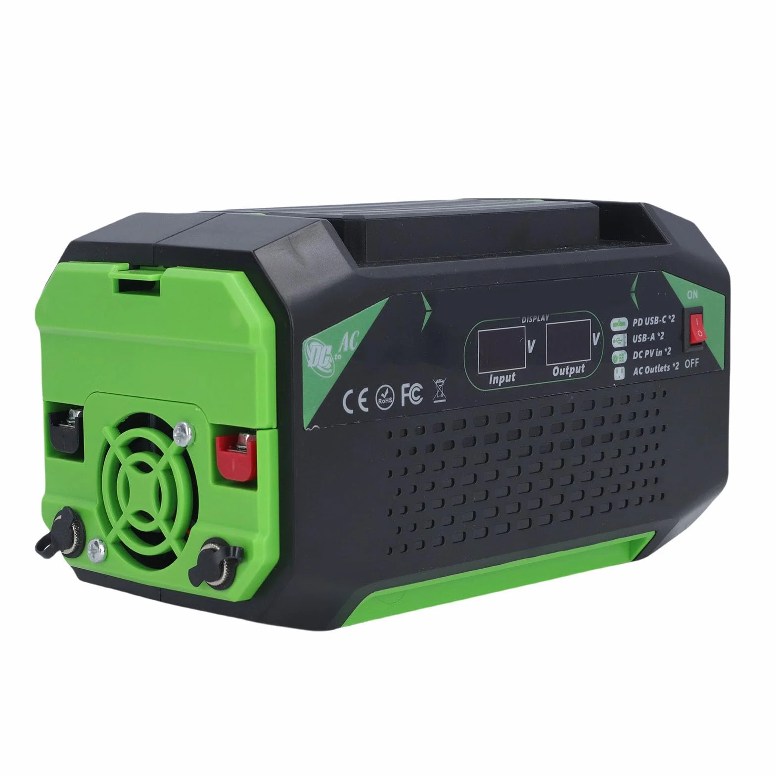 Drfeify Inwerter Samochodowy, Konwerter Zasilania Pojazdu z falą sinusoidalną modyfikowaną ABS 12 V na 220 V 500 W z Wyświetlaczem LCD, 2 Gniazda 2 Porty USB Szybkie Porty ładowania do Podróżowania na