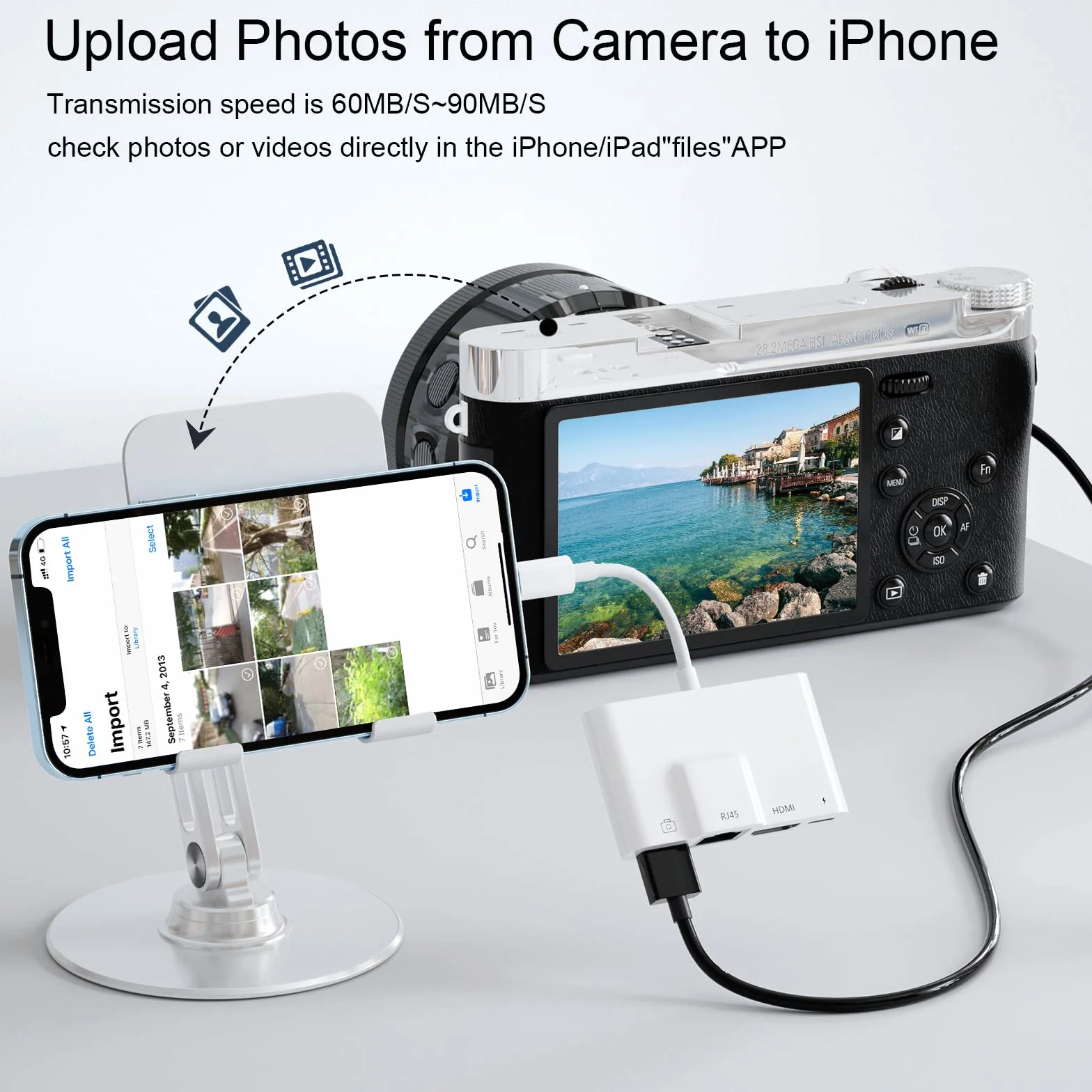 Adapter HDMI Ethernet LAN z iPhone 4 w 1, kompatybilny z iPhone 14 12/13/11/XS/XR/X/8/7/Pad