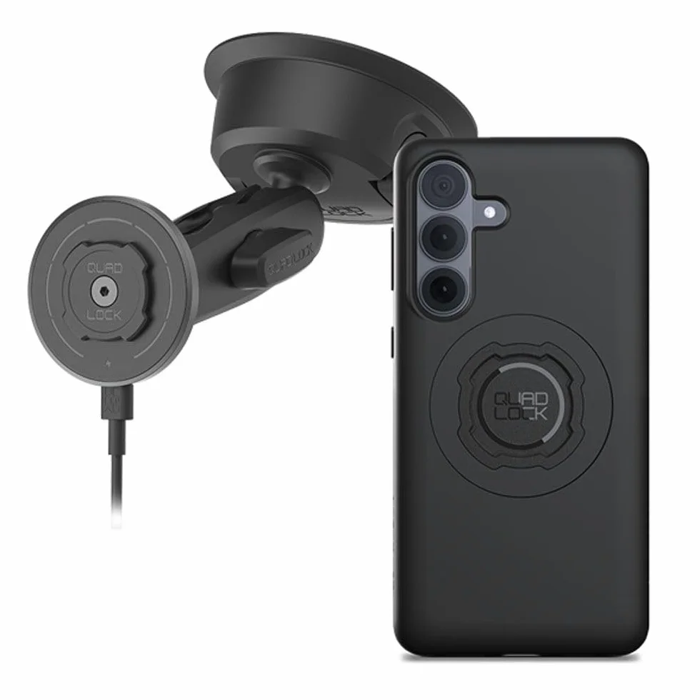 Quad Lock Wytrzymały uchwyt samochodowy na telefon z przyssawką z etui MAG i bezprzewodową głowicą ładującą MAG do Galaxy S26+