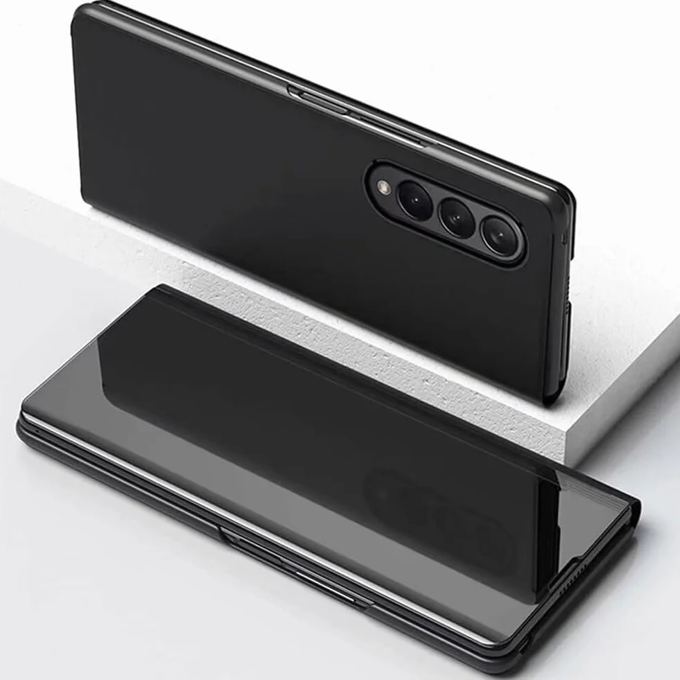 Etui do Samsung Galaxy Z Fold 3, etui z klapką z funkcją stojaka, PC/PU półprzezroczysty wygląd, odporne na wstrząsy etui ochronne na telefon Samsung Galaxy Z Fold 3, czarne