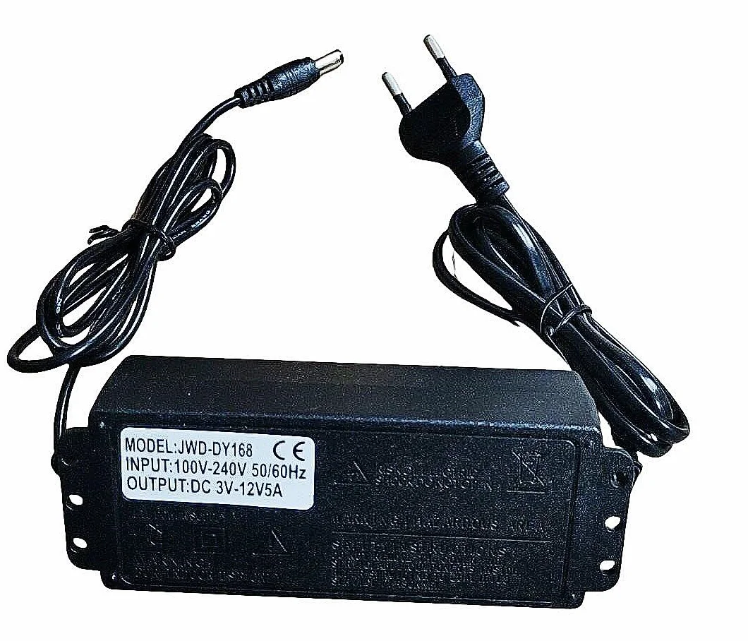 JZK Regulowany zasilacz USB napięcie DC 3-12V 5A z cyfrowym wyświetlaczem, 60W Max 100-240V AC do DC 3V 4V 4.5V 5V 6V 7V 8V 9V 10V 12V Uniwersalny zasilacz transformator konwerter