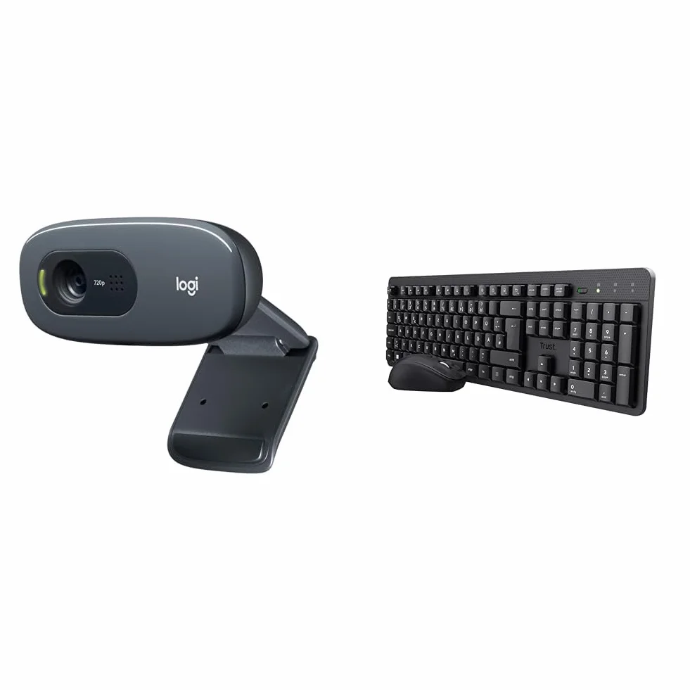 Logitech C270 Kamera Internetowa, & Trust Ymo II cicha klawiatura zestaw myszy,