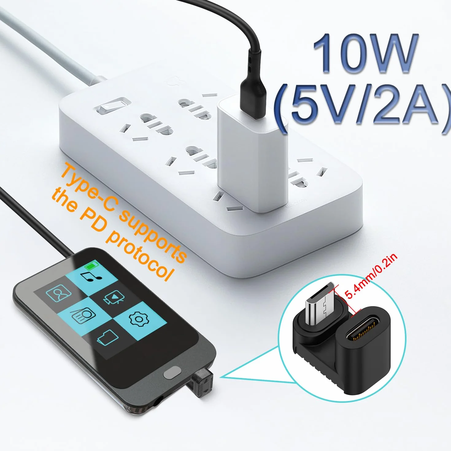 QIANRENON USB C na Micro USB ładowanie, dane w kształcie litery U, złącze typu C, wtyczka micro USB, kąt 180 stopni, adapter do dołu 10 W 480 Mbps, podziałka w kształcie litery U 5,4 mm, 2 szt.