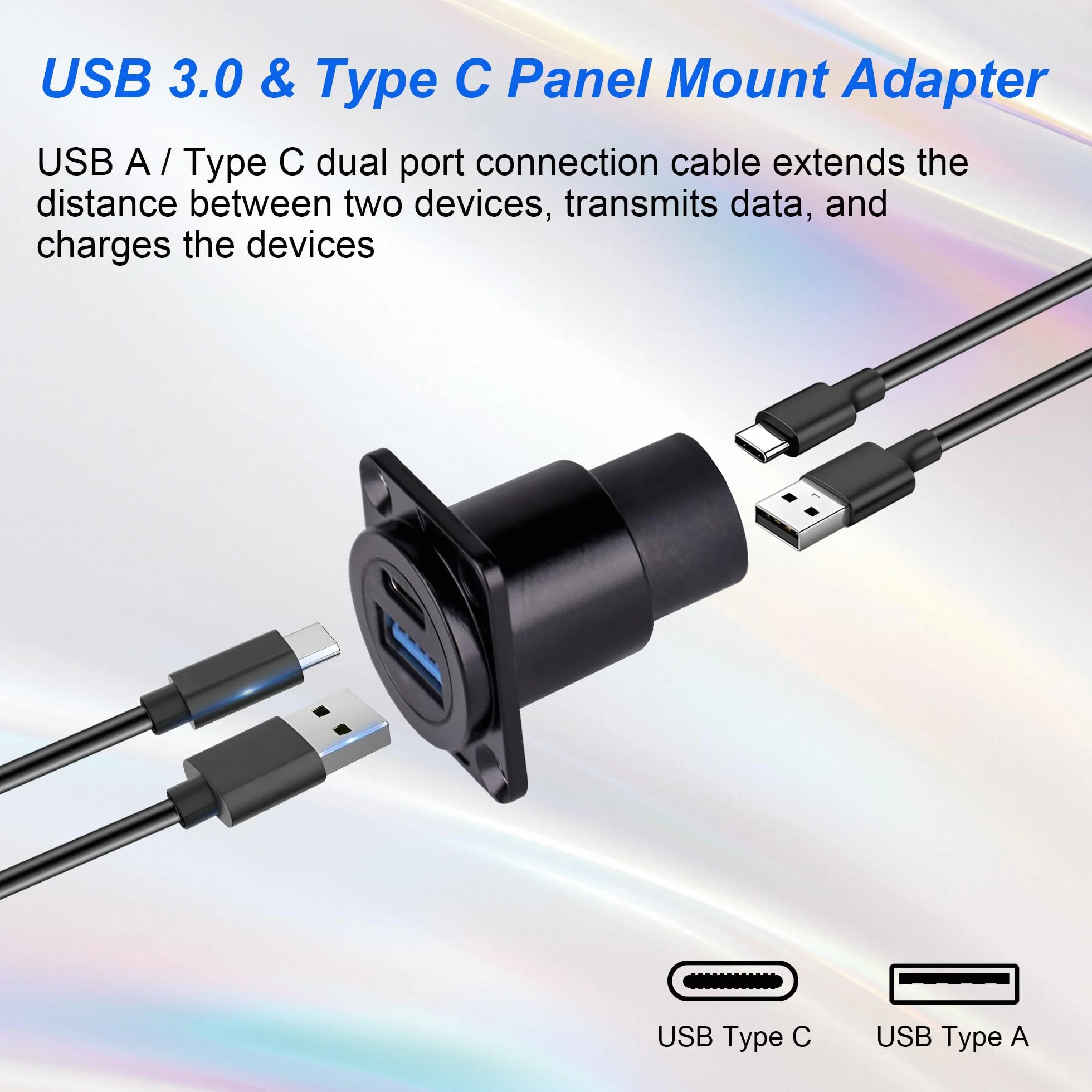 Podwójny adapter USB 3.0 i panel typu C, gniazdo przejściowe typu D z USB A 3.0 + podwójne porty USB C 3.1 do samochodu/domu/przemysłu (szybkie ładowanie danych i ładowanie)