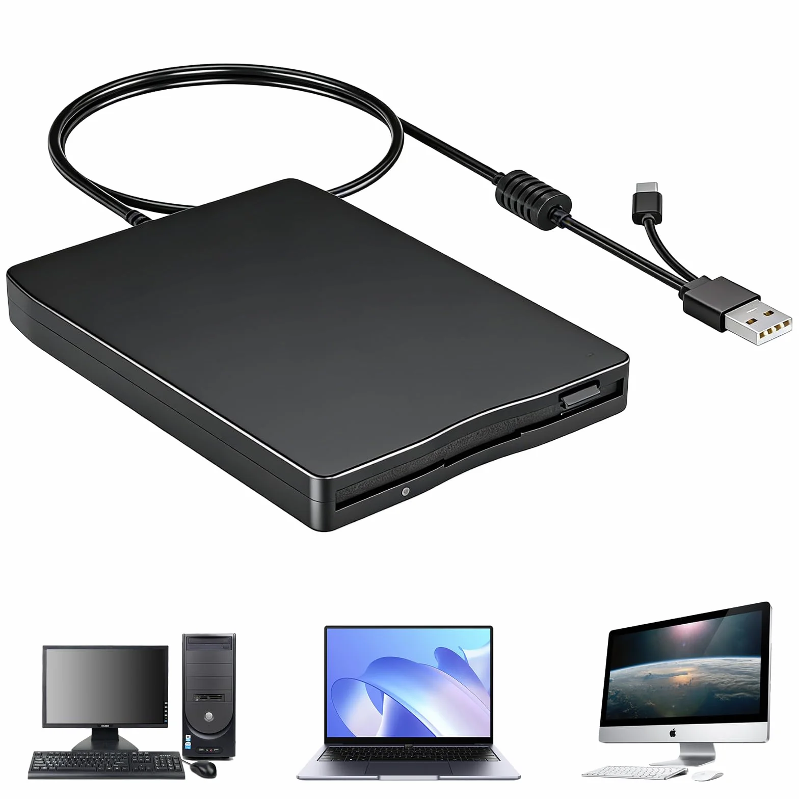 Zewnętrzna stacja dyskietek USB 1,44 MB 3,5 cala Slimline Floppy Disk Drive kompatybilna z PC i Mac Plug and Play