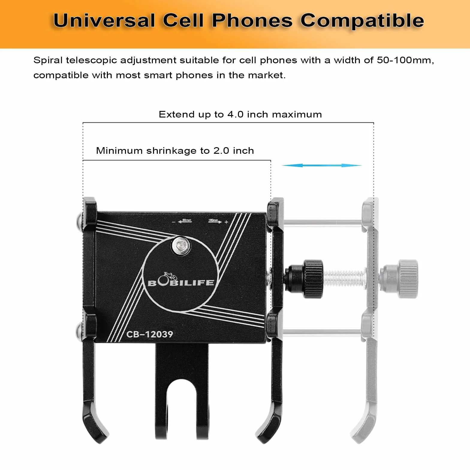 Aluminiowy uchwyt rowerowy na telefon – regulowany 360° rowerowy uchwyt na telefon komórkowy uniwersalny do iPhone'a, Samsunga Galaxy i większości smartfonów 4-7 tums (Mocowany na kierownicy)