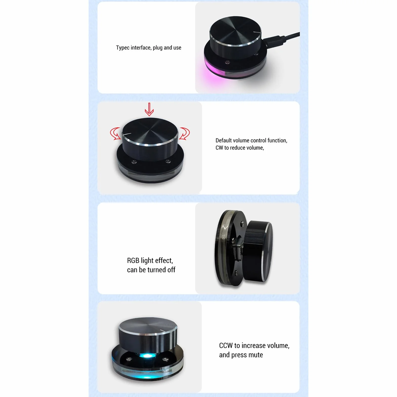 Pokrętło Sterowania Objętościami USB, Multimedia RGB Light Controller z Klawiszem Skrótów dla Systemu Laptopa z Systemem Android System PC