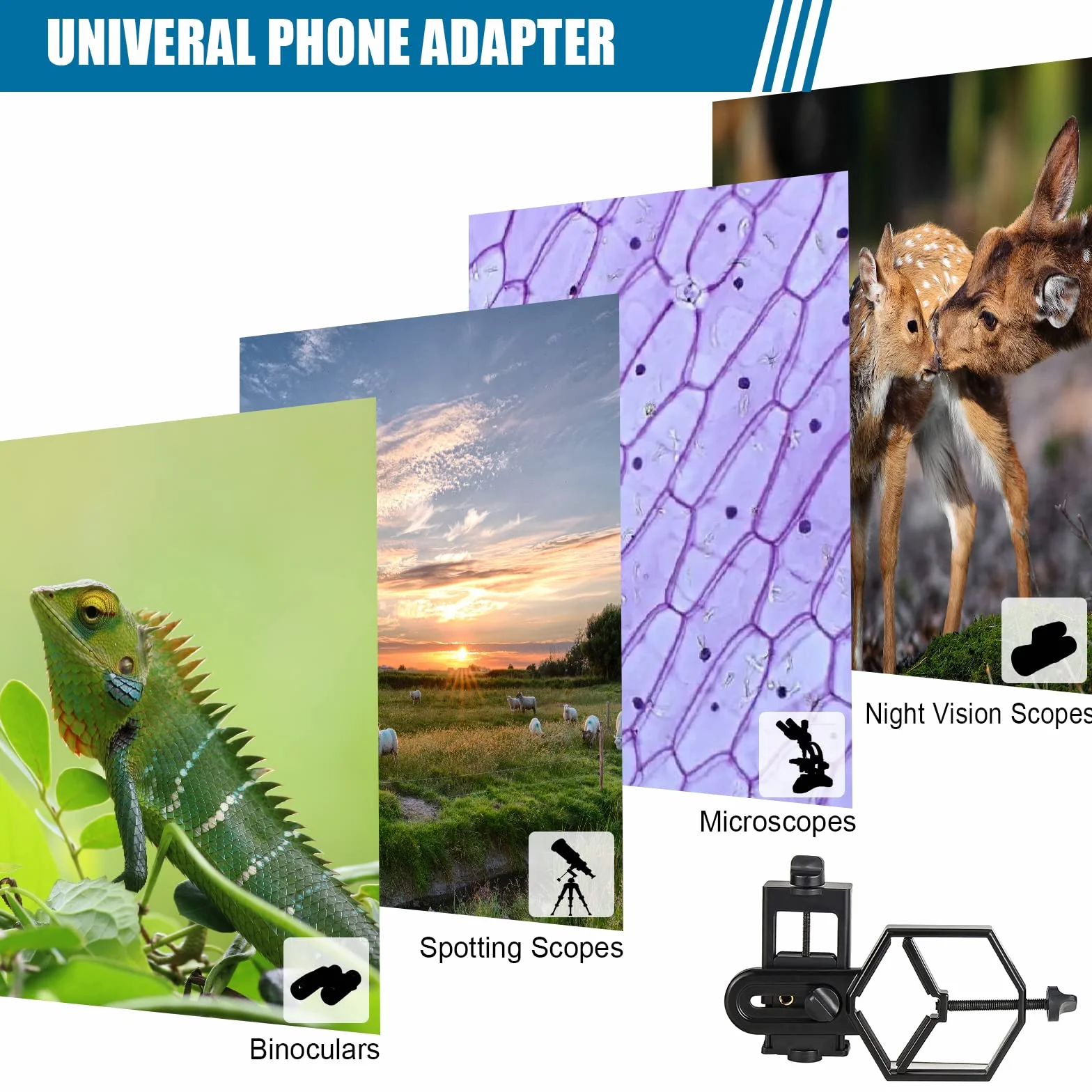 SOLOMARK Duży format uniwersalny adapter do telefonu do aparatu spektywnego/teleskopowego/mikroskopu/lornetki pasuje średnica okularu 32 mm -62 mm