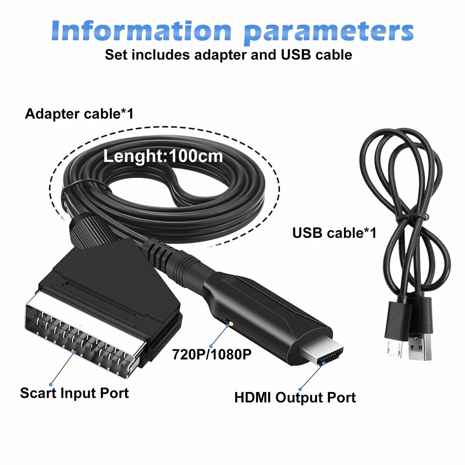 Sporgo Konwerter SCART na HDMI Adapter All in One z Kablem 1080p/720p
