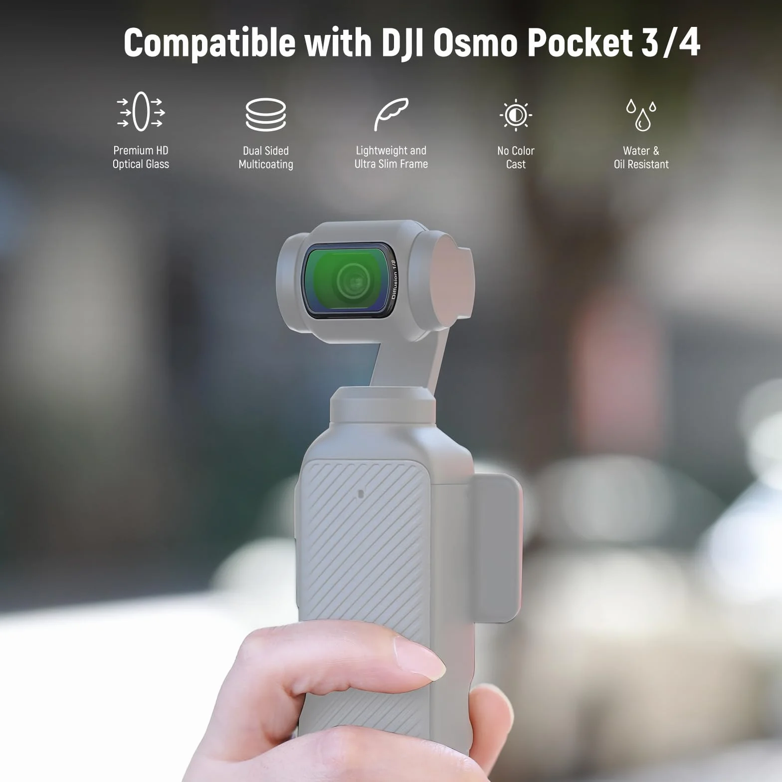 NEEWER Magnetyczny czarny filtr dyfuzji 1/8 kompatybilny z DJI Osmo Pocket 3 Enhance Cinematic Footage, filtr obiektywu z efektem kinowym, akcesoria do kamer akcji, z 2 osłonami ekranu, FL-84