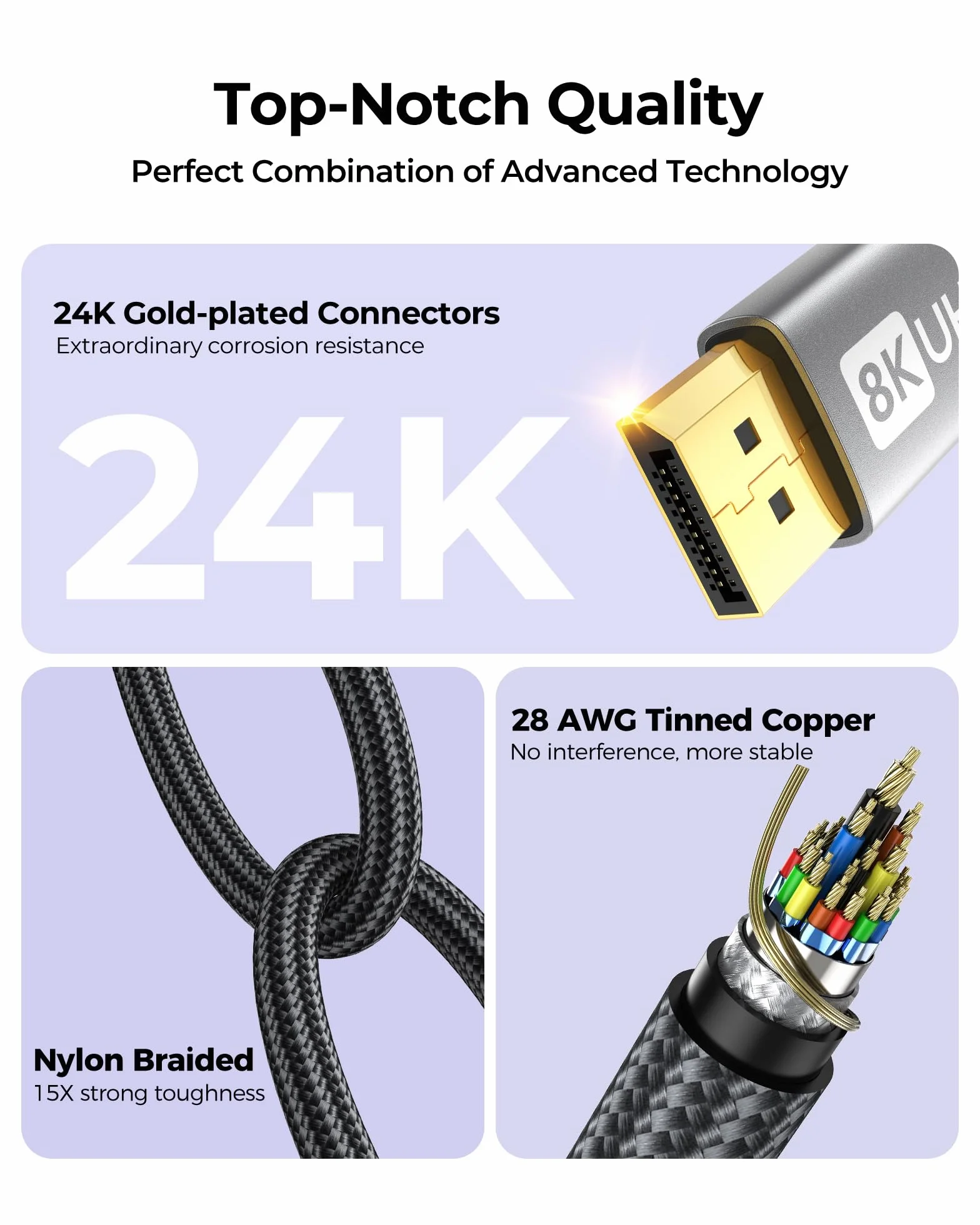 Silkland Kabel DisplayPort 1.4 3M [certyfikat VESA], 4K@144Hz, 2K@240Hz/180Hz/165Hz, 8K@60Hz, HBR3 32.4Gbps, HDR, DSC 1.2, HDCP 2.2, G-Sync&FreeSync, Kabel DP 1.4 do Gaming-Monitor, Karty Graficznej