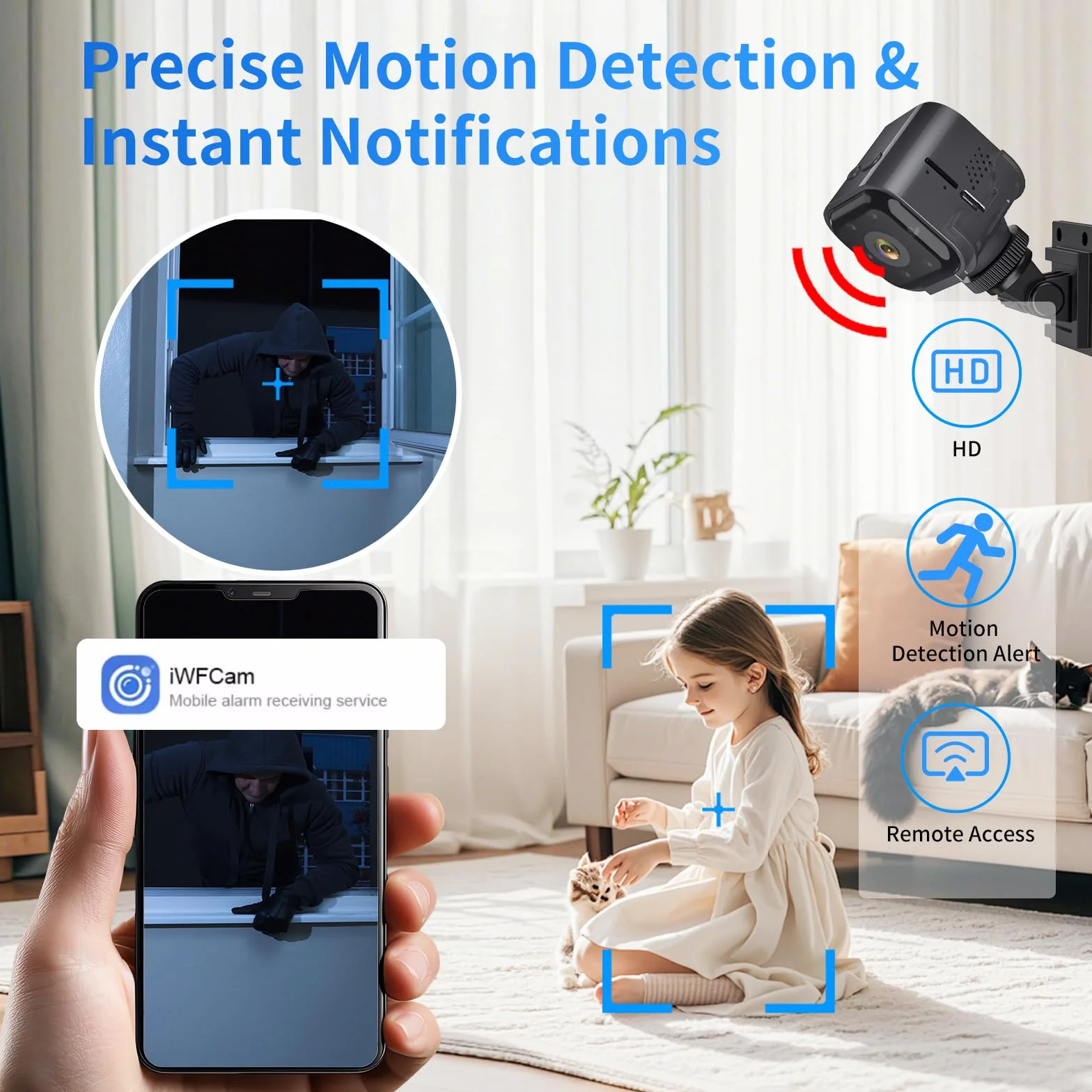 Anluomania Mini kamera 1080p HD WLAN (2,4 GHz), kamera monitorująca wewnątrz, kamera monitorująca wewnątrz, kamera bezpieczeństwa transmisja na żywo, aplikacja na telefon komórkowy, czujnik ruchu