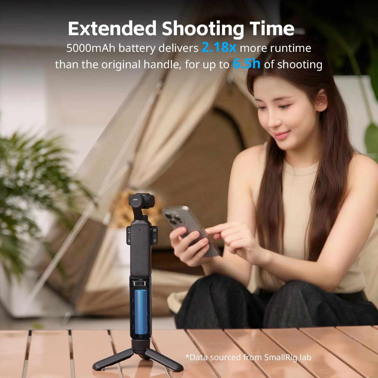 SMALLRIG Uchwyt na baterie Osmo Pocket 4/3 do DJI, uchwyt zasilający o pojemności 5000mAh z szybkim ładowaniem 20W, bezprzewodowe połączenie audio z mikrofonem, do statywu/kija do selfie - 5705